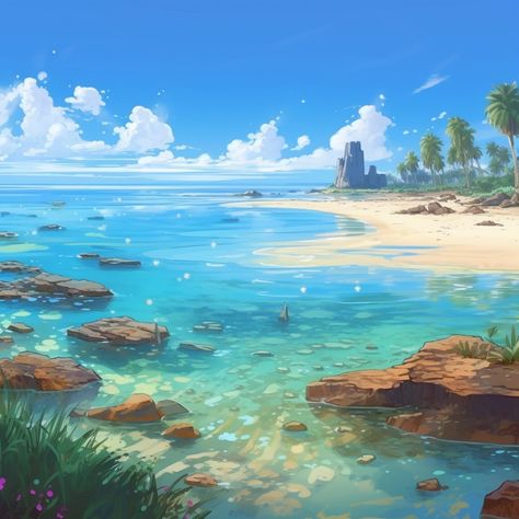 African Waters Genshin Gif, African Beach, Fantasy Beach, Illustration Reference, Rpg Map, Sand Painting, Story Setting, Digital Painting Tutorials, Beach Landscape