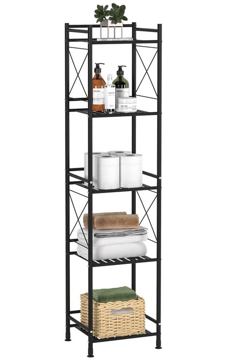 PRICES MAY VARY. 【Heavy-Duty Storage Shelf】Made of metal shelves and thickened tube for providing you with a long-term storage solution. Perfect storage shelves for organizing your bathroom collection, towels, toiletries, kitchenware, laundry supplies, clothes, plants, books, and more items. Keep your home neat and organized. 【X Frame Design】The three sides of the open shoe rack are designed with horizontal guardrails to keep the storage items from falling off due to tilting. The X-shaped guardr Luxury Bathroom Storage Ideas, Bathroom Shelving Organization, Restroom Storage Ideas, Bathroom Racks Ideas Shelves, Small Bathroom Towel Rack Ideas, Towel Rack Decorating Ideas, Towel Storage For Bathroom, Shower Organization Ideas, Towel Storage Ideas