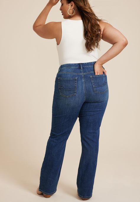 Plus Size m jeans by maurices™ Classic Curvy High Rise Slim Boot Jean - Best Jeans For Plus Size Women, Mid Rise Jeans Plus Size, Best Boyfriend Jeans, High Rise Non-stretch Pull-on Jeans, Best Plus Size Jeans Torrid, Maurice’s Plus Size Outfits, Rue 21 Plus Size Jeans, Maurices Plus Size, M Jeans