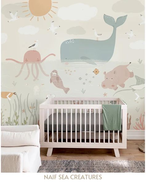 Under The Sea Baby Girl Nursery Ocean Themes, Ocean Baby Rooms, Sea Nursery Theme, Boy And Girl Shared Room, Ocean Themed Nursery, Sea Nursery, Baby Room Themes, Baby Boy Room Decor, Toddler Room Decor