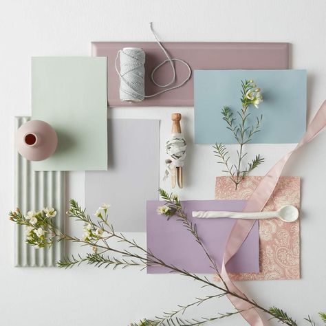 Pastel Colour Mood Board, Pastel Material Board, Pastel Mood Board, Danish Pastel Interior Design, Danish Pastel Interior, Colour Moodboard, Moodboard Blue, Luxury Bookcase, Material Color Palette