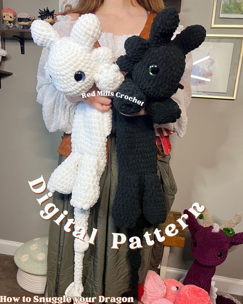 How to Snuggle your Dragon - Red Mill's Crochet's Ko-fi Shop Dragon Snuggler Crochet Pattern Free, How To Train Your Dragon Crochet Pattern, Httyd Crochet Pattern Free, Free Crochet Dragon Pattern Amigurumi, Adorable Crochet Patterns, Floppy Crochet Animals, Crochet Weasel, Toothless Dragon Crochet Pattern Free, How To Train Your Dragon Crochet