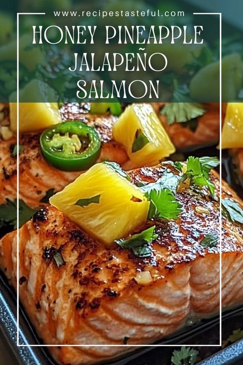 This Honey Pineapple Jalapeño Salmon is a deliciously vibrant dish that combines sweet pineapple, spicy jalapeños, and tender salmon fillets. The marinade infuses the fish with a burst of flavor, making it perfect for summer grilling or a quick weeknight dinner. Pineapple Salmon, Fish Marinade, Salmon Marinade, Salmon Soy Sauce, Honey Salmon, Easy Fish Recipes, Pineapple Recipes, Summer Grilling, Salmon Recipe