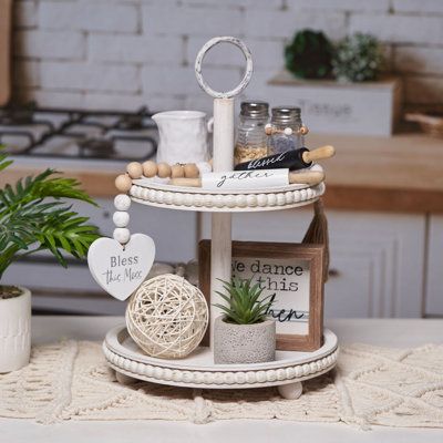 Countertop Decor Ideas, Tiered Serving Tray, Kitchen Decor Rustic, Tiered Tray Stand, Coffee Counter, Farmhouse Table Centerpieces, Countertop Decor, Kitchen Island Decor, Kitchen Table Decor