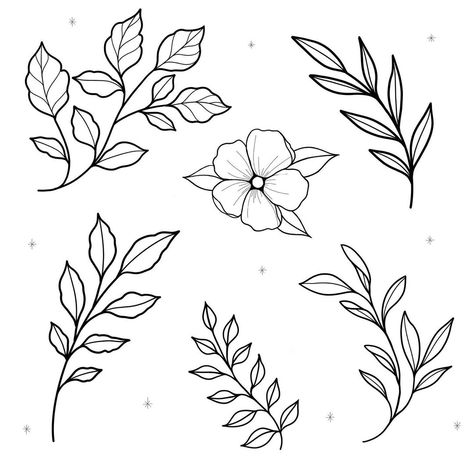 Tattoo Leaves Design, Leafy Flower Tattoo, Floral Flash Sheet, Apprentice Tattoo Flash, Flower Flash Sheet, Small Filler Tattoos, Basics Drawing, Leaf Tattoo Design, Filler Tattoo Designs