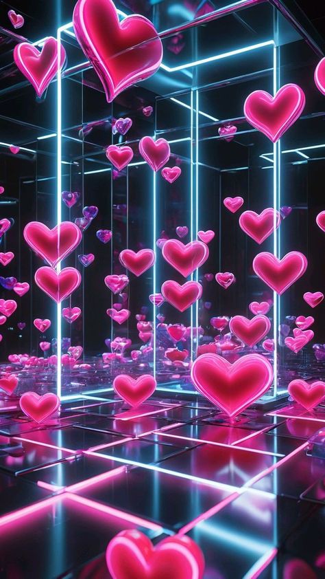 Neon Backgrounds Glow, Neon Hearts, Pink Glitter Wallpaper, Hearts Wallpaper, Quality Wallpaper, Neon Flowers, Neon Backgrounds, Neon Aesthetic, Neon Wallpaper