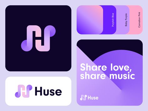 Huse | Logo design by Oleg Coada Independent Logo, Purple Logo Design, App Branding, Music App Design, Branding Concept, Baby Purple, Concert Poster Design, Logo Presentation, Purple Color Palettes