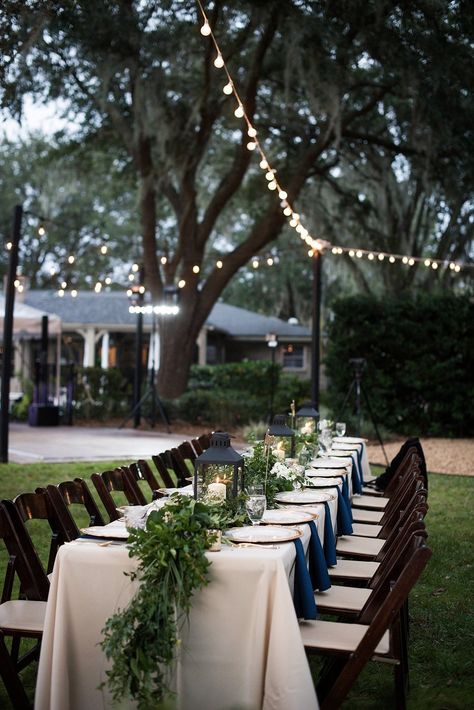 Rustic Elegant Navy & Green Jacksonville Wedding Navy Blue And Sage Green Wedding Reception, Dark Green Navy Wedding, Olive And Navy Blue Wedding, Midnight Blue And Forest Green Wedding, Rustic Blue And Green Wedding, Navy Sage White Gold Wedding, Forest Green Navy And Gold Wedding, Green Gold Navy Wedding, Navy And Sage Green Wedding Tables