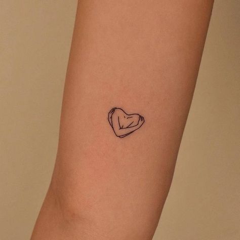 Minimalist Tattoo About Self Love, Self Loving Tattoos, Love Yourself Minimalist Tattoo, Subtle Love Tattoos, Small Self Love Quote Tattoos, Cute Love Tattoos For Women, Tattoo Representing Love, Tattoos Representing Self Love, Self Love Hug Heart Tattoo