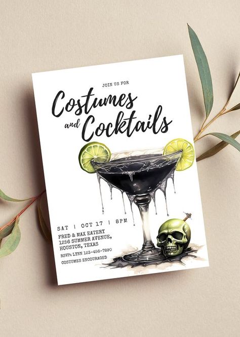 Editable Costumes and Cocktails Invitation Adult Halloween Party Invitation  Costume Party Cocktail Printable or Digital Invitation Halloween fonts #halloweenfonts fonts #fonts font #font 1.949 Costumes And Cocktails Party, Halloween Cocktail Party Invitations, Cocktails Invitation, Jump Party Invitations, Costumes And Cocktails, Adult Halloween Party Invitations, Halloween Cocktail Party, Halloween Party Dinner, Email Invitation