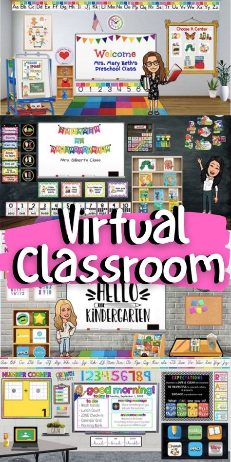 VIRTUAL CLASSROOM IDEAS FOR ONLINE LEARNING - Teachers are using their bitmoji avatars to make students feel like they're back in a real classroom during virtual learning. Digital Classroom Ideas, Bitmoji Classroom Templates Free, Virtual Classroom Background, Classroom Screen Ideas, Bitmoji Classroom Ideas, Bitmoji Virtual Classroom, Teacher Presentation, Bitmoji In The Classroom, Virtual Learning