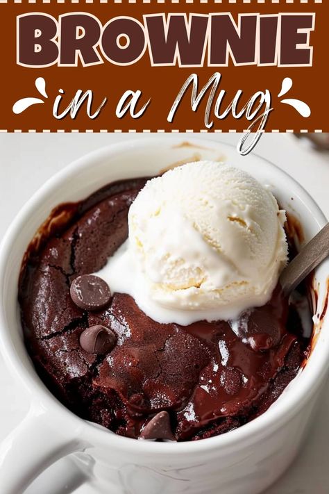 With this brownie in a mug recipe, you can satisfy your chocolate cravings in just six minutes with ingredients you likely already have in your pantry. Brownies In A Cup, Best Mug Recipes, Easy Desserts With Ingredients At Home, In A Mug Dessert, Microwave Mug Brownie Recipes, Brownie Recipes In A Mug, Mug Microwave Recipes Desserts, Chocolate Mug Recipes, Brownie In The Microwave