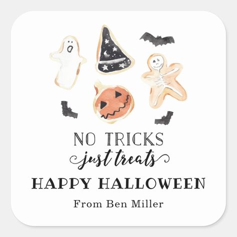 Whimsical Lettering, Watercolor Cookies, No Tricks Just Treats, Treats Halloween, Modern Halloween, Whimsical Halloween, Halloween Sticker, Cookie Party, Personalised Wedding Invitations