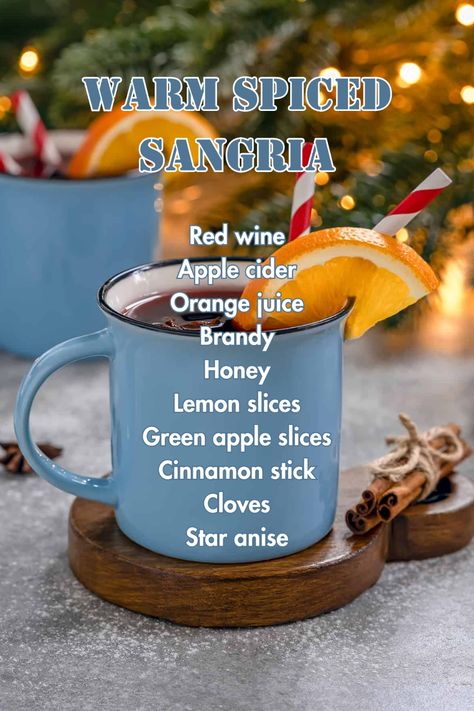 A glass of warm spiced sangria garnished with orange slices, cinnamon sticks, and star anise, perfect for cozy winter evenings. Spiced Sangria Recipe, Hot Sangria, Spiced Sangria, Feeling Content, Warm Cocktails, Spiced Drinks, Spiced Wine, Cocktails To Try, Sangria Recipe