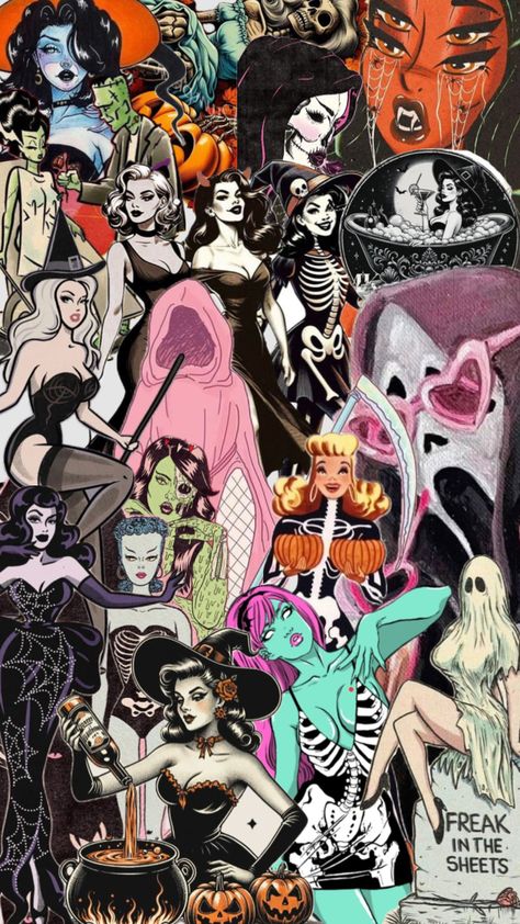 #halloween #horror #horrorgirl #halloweenaesthetic #halloweencollage #hot #pinup #horrorpinup #gothic #girlygoth #girlyhalloween #pinkhalloween #spookyseason #fall #fallcore #halloweeninspo #girly Girly Goth, Image Collage, Emo Wallpaper, Trippy Wallpaper, Halloween Inspo, Pink Halloween, Photo Wall Collage, Halloween Horror, Wall Collage