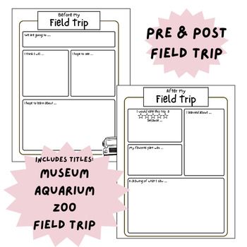 Pre and post field trip reflection forms that are quick and simple for students to follow along. Reflection can be used for any field trip or the zoo, museum, and aquarium through pre-titled reflections. Field Trip Report, Zoo Field Trip, Field Trips, The Zoo, Field Trip, Teacher Pay Teachers