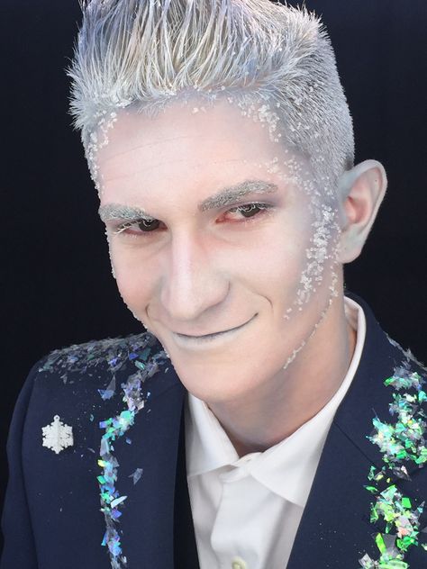 Jack Frost Costume Diy, Winter Costume Makeup, Jack Frost Makeup, Jack Frost Costume, Frost Makeup, Ice Makeup, Grinch Costume, Wolf Makeup, Ice Mask