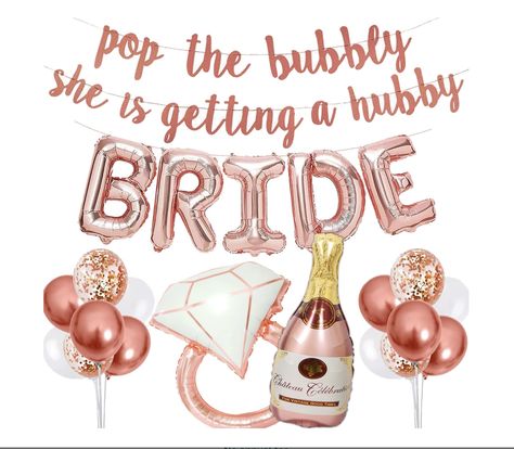 Bachelorette Party Decorations Kit, Bridal Shower Party Supplies Including Bride Balloons, Pop the Bubbly She's Getting a Hubby Banner, Ring & Champagne Bottle Foil Balloons, Rose Gold Balloons kit Bride Balloons, Gold Bachelorette Party Decorations, Engagement Party Banners, Bachelorette Party Items, Gold Bachelorette Party, Pop The Bubbly, Bride To Be Balloons, Temu Finds, Bachelorette Party Supplies