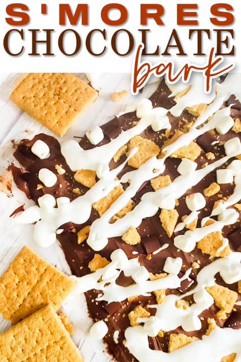 EASY SMORES BARK RECIPE Smores Bark, Banana Pudding Cookies, Easy Smores, Peach Dump Cake, Hershey Candy Bars, Hershey Candy, Easy To Make Desserts, Bark Recipe, Icebox Cake