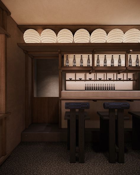 YOKOCHO / The bar seating is designed to evoke the feel of hanging out with a drink in a yokocho – a traditional Japanese alleyway that fills with restaurants and bars. ____ #interiordesign #concept #japaneseculture #japanesecuisine #fandb #foodandbeverage #instagood #restaurantdesign #bardesign #japanesebar #restaursntdesign #hospitalitydesign #architecture #sanjugo Japanese Listening Bar, Japanese Bar Design, Japanese Alleyway, Traditional Japanese Restaurant, Japanese Sushi Bar, Concept Restaurant, Sake Bar, Japanese Bar, Japanese Wine