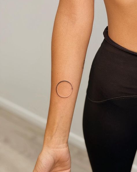 Almost Circle Tattoo, The Circle Of Life Tattoo, Inner Balance Tattoo, Minimal Circle Tattoo, Circle Fine Line Tattoo, Small Circle Tattoos For Women, Minimalist Circle Tattoo, Oroboros Tattoo Minimalist, Small Round Tattoos