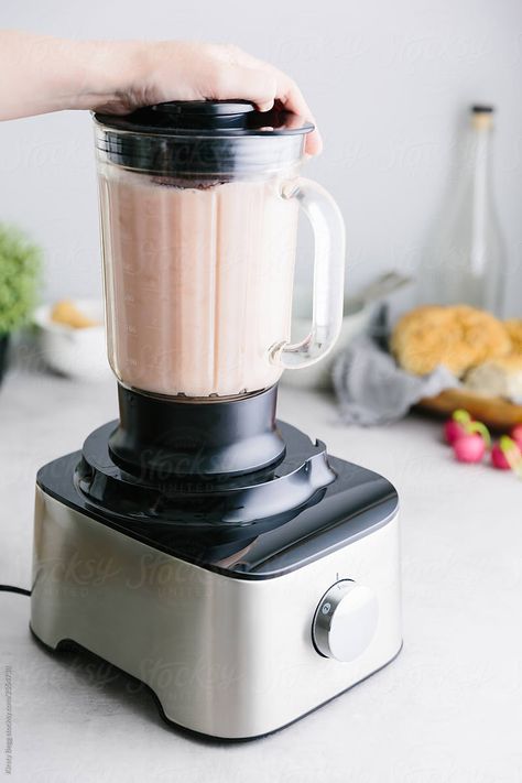 Woman Using Blender To Blend Radish Soup | Stocksy United blender soup food kitchenware appliance blend healthy kitchen mixer pink radish vegan vegetable vegetarian Blender Photography, Radish Soup, Blender Soup, Mixer Grinder, Light Dragon, Dragon God, The Good Son, Photography Reference, Canning Lids