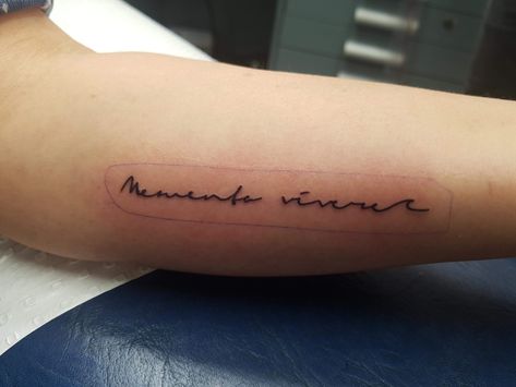 Memento Vivere- remember to live.My new tattoo. Memento Vivere Tattoo Fonts, Memento Vivere Tattoo, Est. Tattoo, Golden Tattoo, Remember To Live, X Tattoo, Tattoo Cover, Tattoo Cover-up, New Tattoo