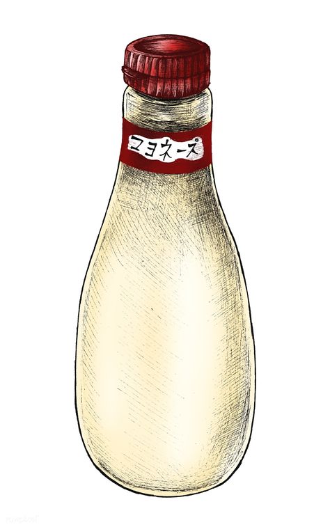 Japanese Mayonnaise, Mayonnaise Dressing, Salad Dressing Bottles, Dressing Salad, Bottle Drawing, Free Illustration Images, Hand Images, Japanese Illustration, Download Free Images