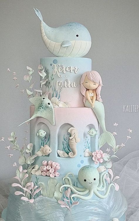 The Ocean Video, Kue Disney, Cake By The Ocean, Mermaid Cookies, Fruits Decoration, Ocean Cakes, Baby First Birthday Cake, Mermaid Theme Birthday Party, Mermaid Birthday Cakes