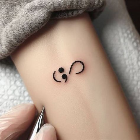 Semi-colon Tattoo Ideas Design, Minimalist Tattoos For Women, Tattoo Semicolon, Semicolon Tattoo Ideas, Semi Colon Tattoo, Groot Tattoo, Colon Tattoo, Enough Tattoo, Mother Son Tattoos