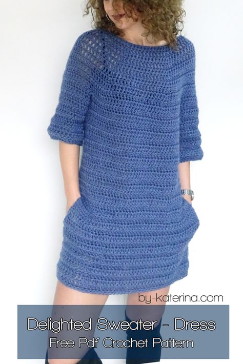 Sweater Dress Pattern, Crochet Sweater Dress, Crochet Summer Dresses, Mode Crochet, Dress Patterns Free, Crochet Dresses, Comfortable Sweater, Dress Crochet, Crochet Dress Pattern