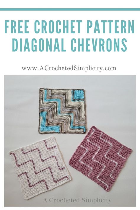 Diagonal Chevrons 12" Afghan Square - Free Crochet Pattern - A Crocheted Simplicity Crochet Swatches, Crochet Bun Hat, 100 Crochet Stitches, Crochet Squares Afghan, Chevron Crochet, Corner To Corner Crochet, Easy Crochet Baby Blanket, Chevron Patterns, Crochet Square Patterns