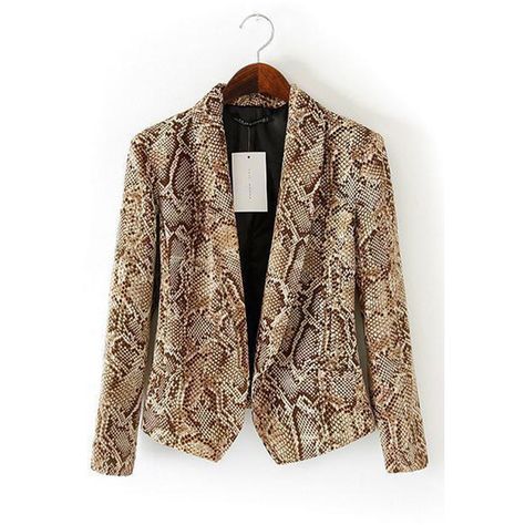 Blazers For Women Khaki Long Sleeves Snakeskin Print Lapel ($29) ❤ liked on Polyvore featuring outerwear, jackets, blazers, khaki, khaki blazer, snakeskin blazer, snakeskin jacket, long sleeve blazer and snake skin jacket Woman Blazer, Cheap Blankets, Half Sleeve Tops, Print Coat, Coat Patterns, Printed Blazer, Snakeskin Print, Long Sleeve Blazers, Casual Blazer