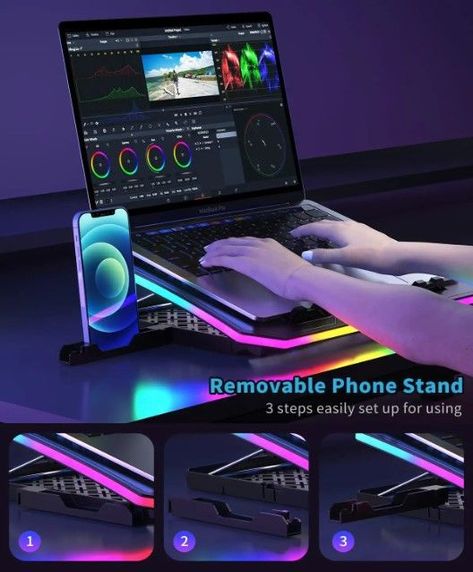 Rgb Lights, Laptop Cooler, Cooling Pad, Laptop Cooling Pad, Bedroom Setup, Small Fan, Metal Panels, Laptop Stand, Led Light Strips