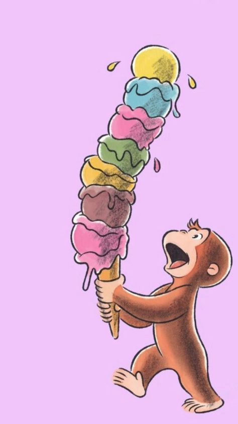 Childhood Wallpaper Aesthetic, Curious George Poster, Curious George Wallpaper Iphone, Pink Monkey Wallpaper, Curious George Aesthetic, Cute Monkey Wallpaper, Curious George Wallpaper, Monkey Background, Curious George Cartoon