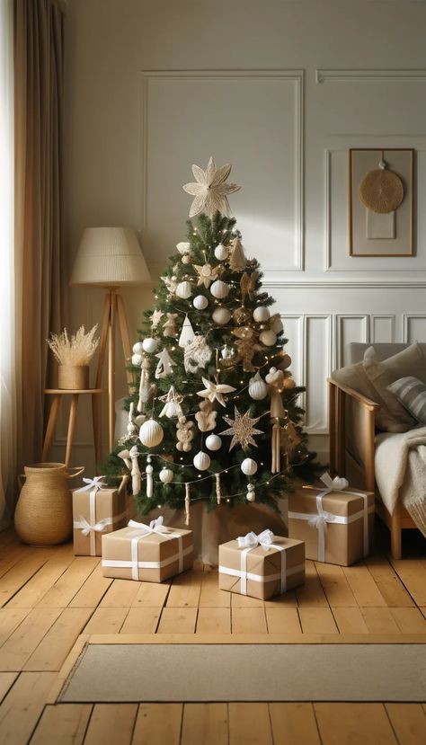 🎄 21 Stunning Elegant Christmas Tree Decorating Ideas You Must Try This Holiday Season! ✨ Christmas Tree Decorations Items, Elegant Christmas Tree Decorations, Christmas Tree Decorating Ideas, Christmas Tree Decor Ideas, Tree Decor Ideas, White Baubles, Natural Ornaments, Tree Decorating Ideas, Straw Decorations