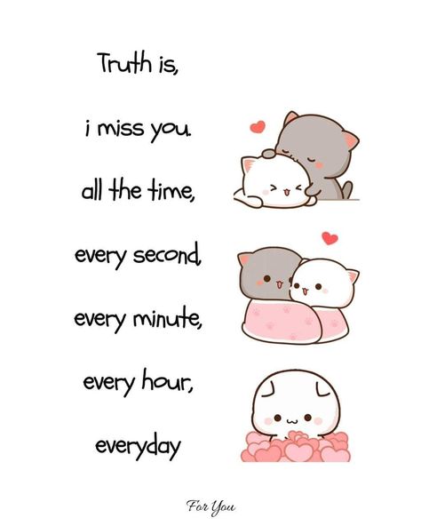 Miss You Husband Quotes Long Distance, Miss You Cartoons Cute, Text For Her Romantic, Stuff To Send To Your Boyfriend Long Distance, Cute Cartoon Quotes, Cat Text, Girlfriend Humor, Cute Images With Quotes, Text For Her