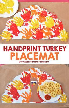 Handprint Turkey Placemat - Such a cute keepsake idea to have at the table for Thanksgiving dinner! #JoyintheKitchen #ad Turkey Placemat, Thanksgiving Crafts Elementary, Thanksgiving Placemats Preschool, Handprint Turkey, Thanksgiving Art Projects, Thanksgiving Crafts For Toddlers, Thanksgiving Turkey Craft, Thanksgiving Crafts Preschool, Turkey Handprint