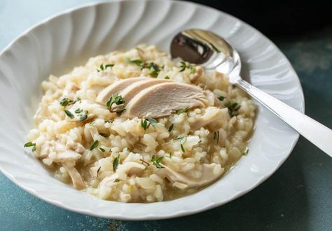 Rotisserie Chicken Risotto with Homemade Chicken Stock ~ Macheesmo Pressure Cooker Chicken Stock, Risotto Chicken, Meals With Chicken, Meals To Go, Risotto Dishes, Fancy Foods, Chicken Risotto, Homemade Chicken Stock, Haitian Food