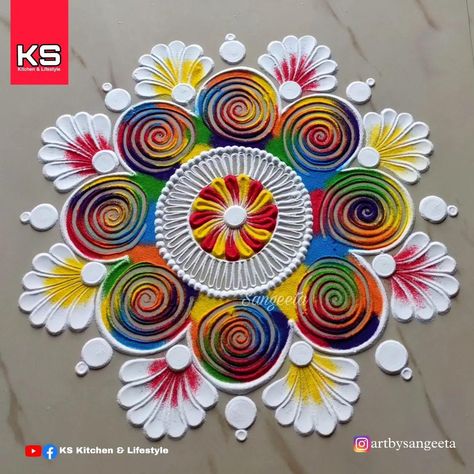 Colourful Rangoli Designs, Creative Rangoli Designs, Diwali Rangoli Design, Bal Ganesh, Colourful Rangoli, Diwali Rangoli Designs, Rangoli Designs For Competition, Creative Rangoli, New Year Rangoli