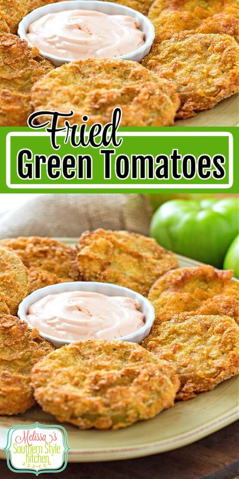 Fried Green Tomatoes Fried Green Tomatoes Recipe Easy, Fried Green Tomatoes Recipe, Green Tomato Recipes, Fried Tomatoes, Fried Green, Fried Green Tomatoes, Eggplant Recipes, Veggie Side Dishes, Green Tomatoes