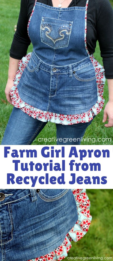 Denim Apron Diy Recycle Jeans, Jeans Apron, Apron Pattern Free, Jean Apron, Cute Apron, Apron Tutorial, Diy Apron, Girl Apron, Apron Sewing Pattern