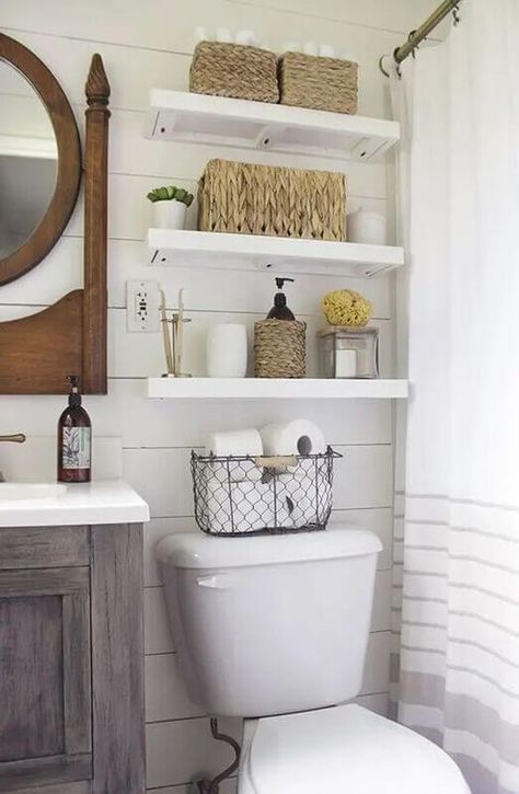 Three Shelves Above Toilet, Bathroom Wall Cabinet Above Toilet Shelf Ideas, White Shelves Above Toilet, Behind The Toilet Wall Ideas, Shelving Behind Toilet, Bathroom Floating Shelves Above Toilet, Above The Toilet Ideas, Above Toilet Shelves, Shelves Behind Toilet