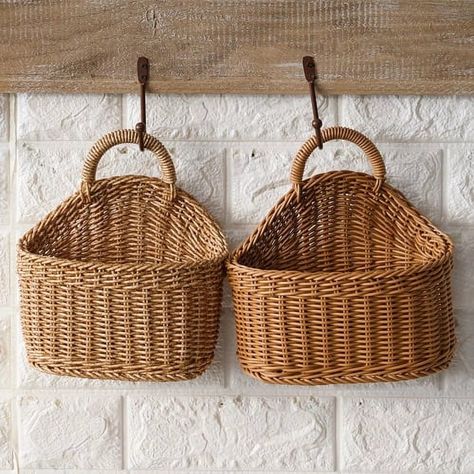 Buy AUQ Sunjoy Tech Plastic Wicker Storage Basket with Handle Shopping Basket Semi-Circular Woven Rattan Wall Hanging Planter Basket for Home Garden Wedding Wall Decor - 1PC at Walmart.com Fruit Wall Basket, Basket Storage Ideas Living Room, Woven Baskets On Wall, Wedding Wall Decor, Garden Wedding Decor, Hanging Basket Storage, Wall Basket Storage, Rattan Wall Decor, Wicker Wall Decor