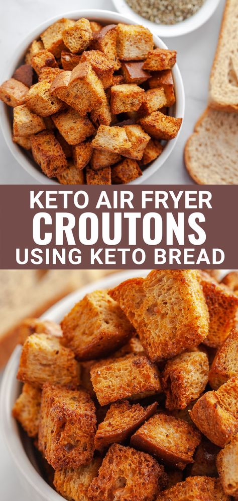 Keto Croutons, Air Fryer Croutons, Veggie Keto, Air Fryer Recipes Keto, Keto Friendly Bread, Crouton Recipes, Keto Air Fryer, Favorite Soups, Liver Recipes