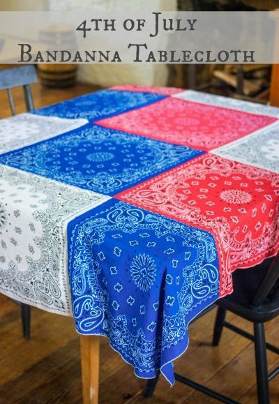 Fourth of July Bandana Tablecloth womansday Bandana Projects, Diy Bandana, Afternoon Crafts, 4th Of July Decorations, Patriotic Holidays, Recycled Jewelry, July Crafts, 4th Of July Party, Diy Stuff