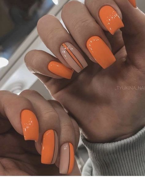 Orange Nails Inspiration, Neutral Nail Art Designs, Orange Nail, Simple Gel Nails, Summery Nails, Vibrant Nails, Dope Nail Designs, Orange Nails, Luxury Nails