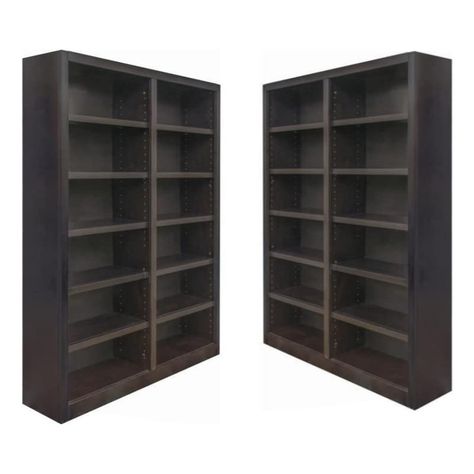 PRICES MAY VARY. Traditional 84" Tall 12-Shelf Double Wide Wood Bookcase in Espresso x 2. Materials: Genuine wood veneers and solid wood molding 10 step polyurethane espresso finish 10 adjustable shelves and 2 fixed shelves to accommodate large and small items Quick, simple assembly with dowels, camlocks and an engineered wood back panel that is more durable than the cardboard on most ready to assemble bookcases  Included Items:  - Traditional 84" Tall 12-Shelf Double Wide Wood Bookcase in Espre Traditional Bookcases, Wide Bookcase, Tall Shelves, Bookcases For Sale, Loveseat Living Room, Veneer Panels, Standing Shelves, Wood Bookcase, Home Office Storage