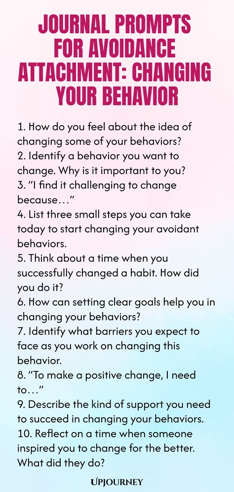 Explore these insightful journal prompts designed to help you reflect on and change avoidance attachment behaviors. By diving deep into your thoughts and emotions, you can take proactive steps towards healthier relationships and self-improvement. Use these prompts to gain clarity, identify patterns, and cultivate self-awareness on your journey of personal growth. Start rewriting your story today! Journal Prompts For Change, Psychology Terms, Mindfulness Journal Prompts, Calm Corner, Ap Psychology, Relationship Quizzes, Inspiration Journal, Journal Questions, Creating A Bullet Journal