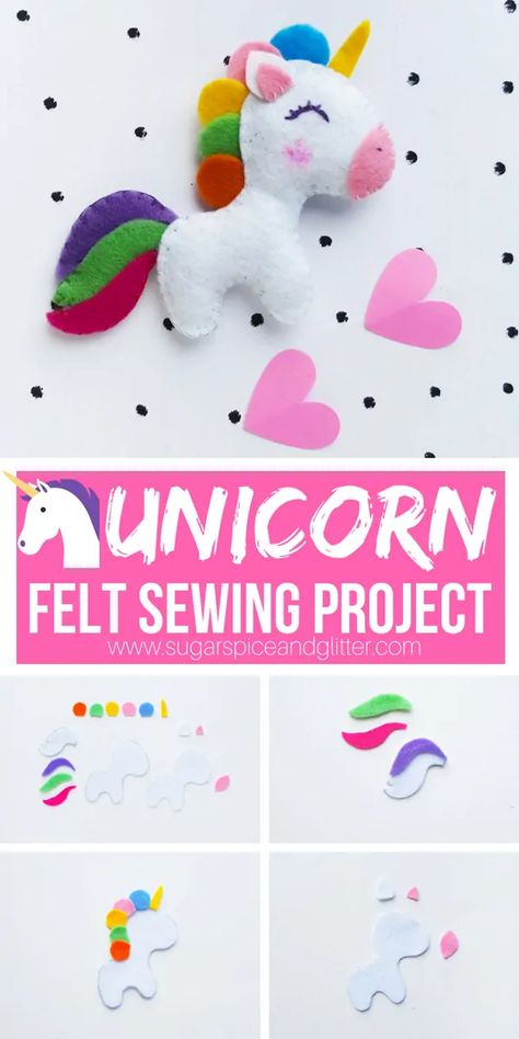 Sewing Project For Kids, Unicorn Felt, Free Printable Sewing Patterns, Felt Sewing, Baby Mobil, Unicorn Stuffed Animal, Diy Unicorn, Printable Sewing Patterns, Project For Kids